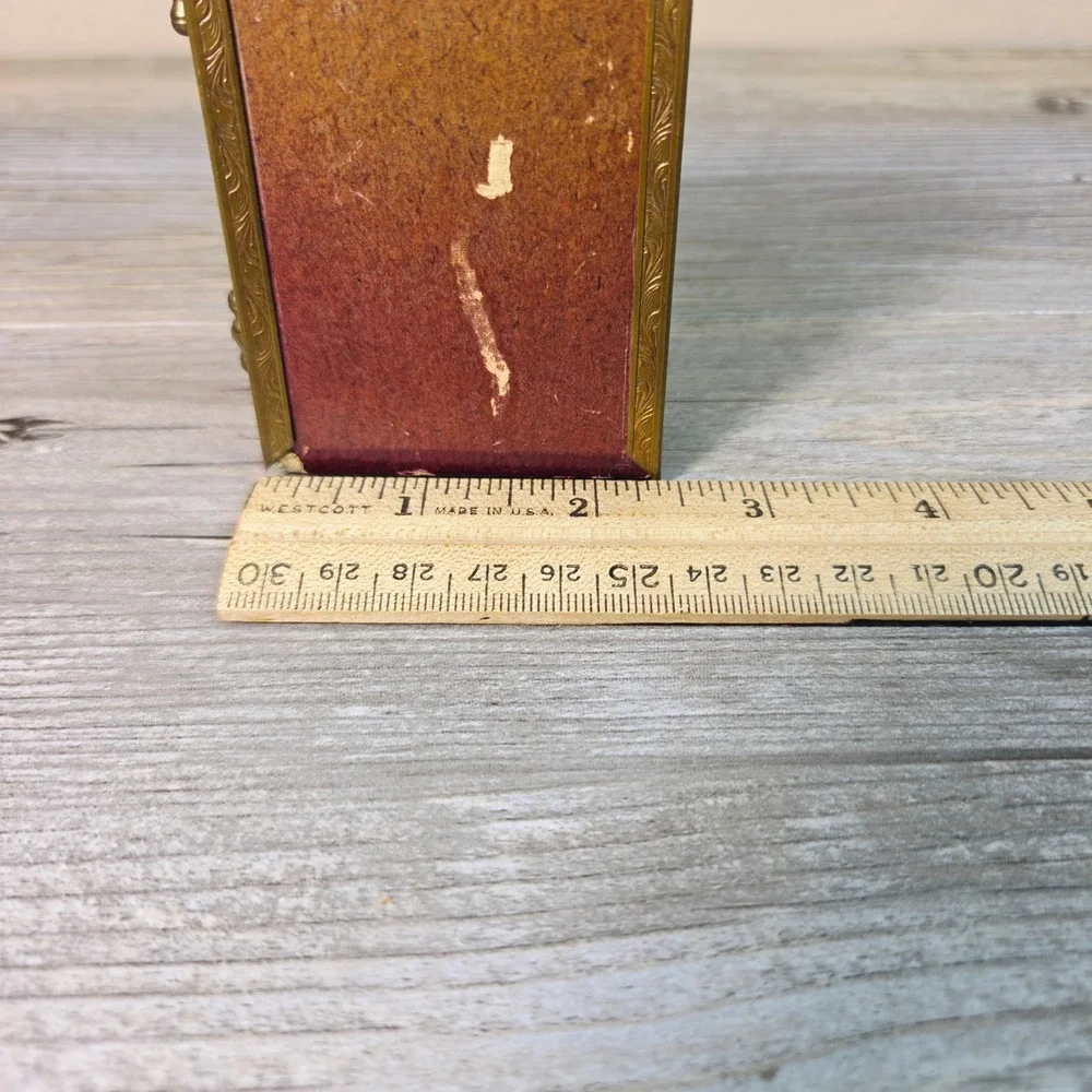 Vintage Mini Hinged Brass Double Picture Frame Bi Fold Oval Photo Desktop
